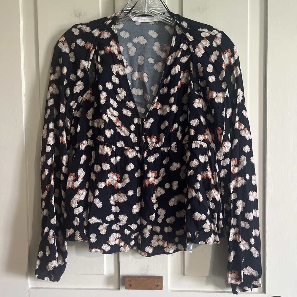 ZARA Trafaluc Collection Floral Print Blouse Long Sleeve Button Size XS